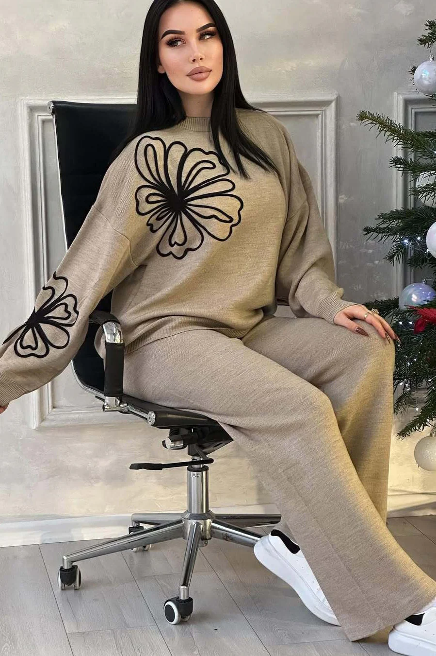 Casual Round Neck Knit Sweater with Pants Two Piece Set - Image 5