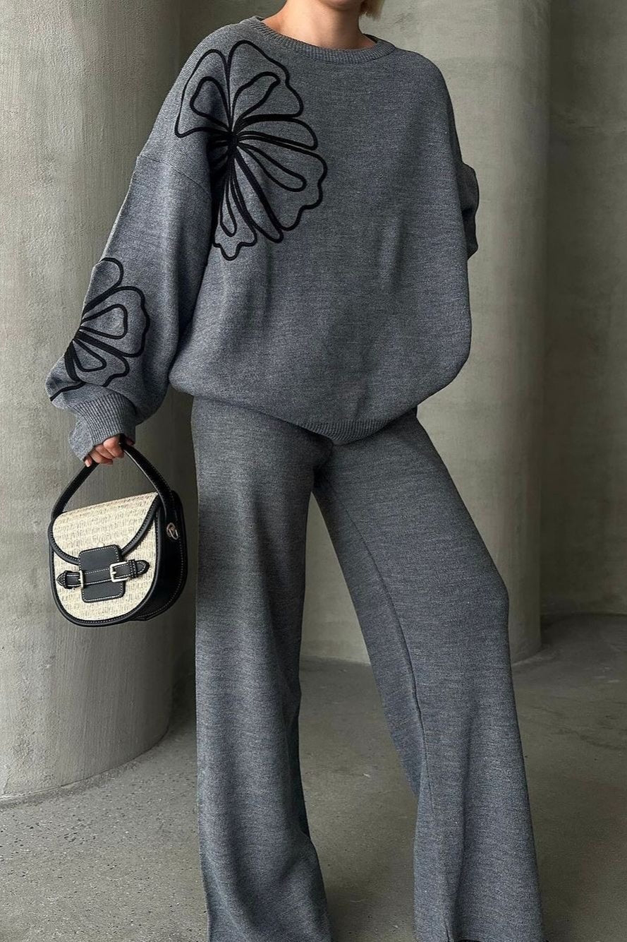 Casual Round Neck Knit Sweater with Pants Two Piece Set - Image 6