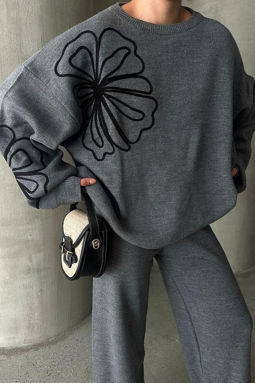 Casual Round Neck Knit Sweater with Pants Two Piece Set - Image 7