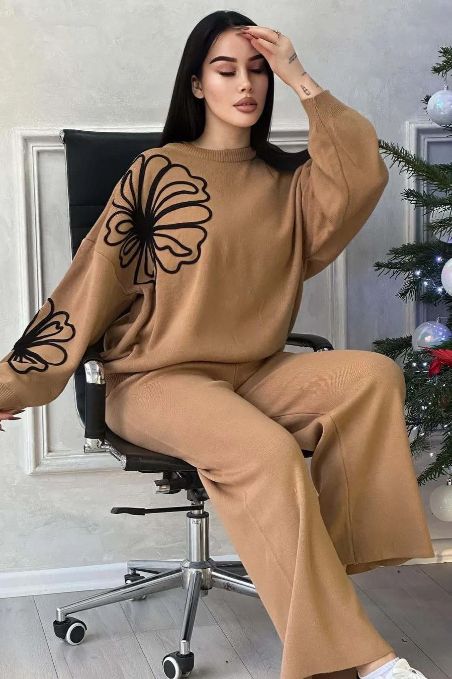 Casual Round Neck Knit Sweater with Pants Two Piece Set - Image 8