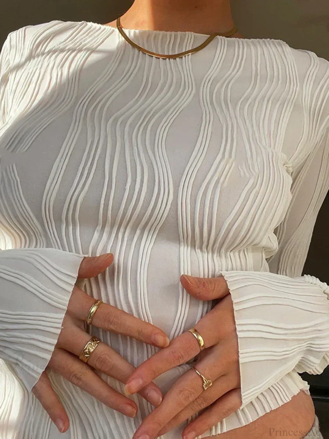 Casual Ruched Long Sleeve T-shirt Sweater - Image 4