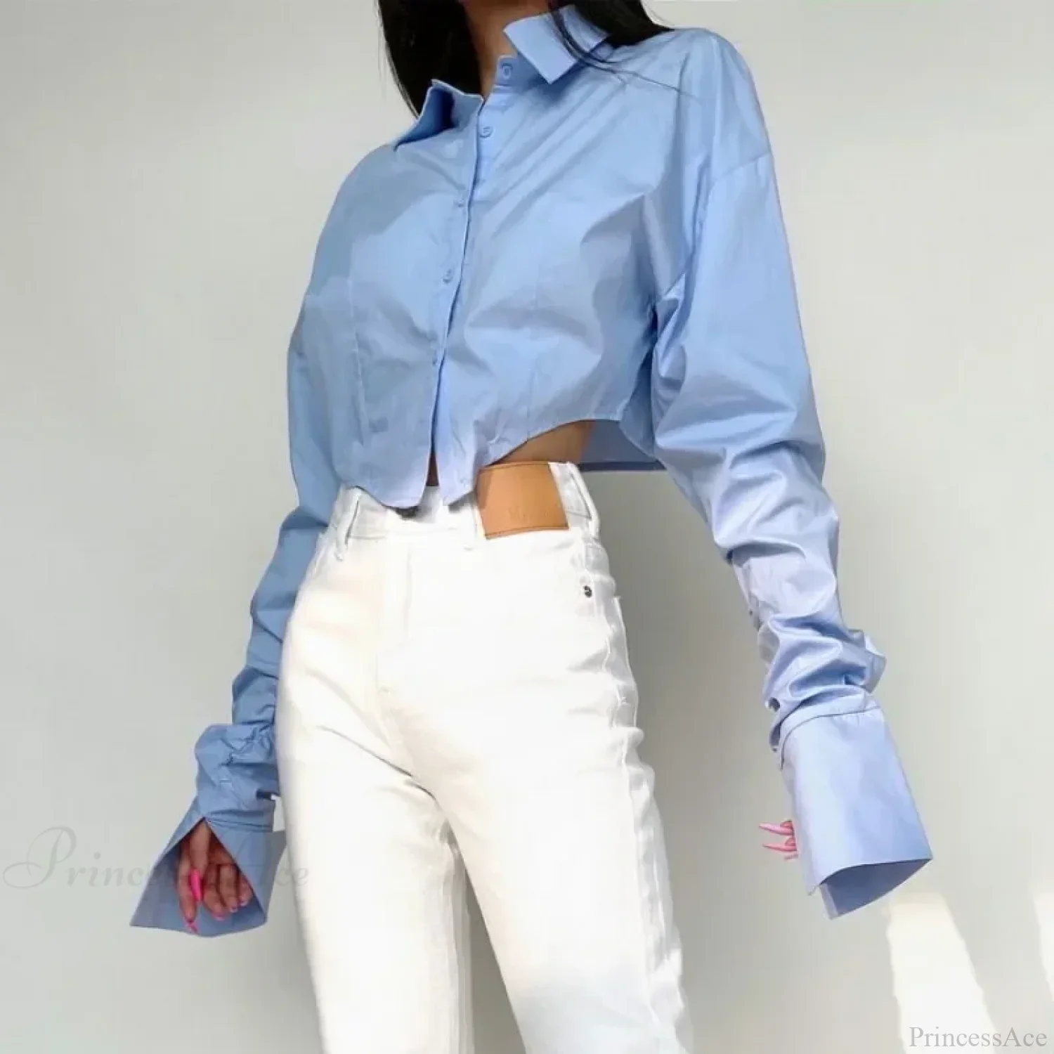 Casual Single Breasted Turn Down Collar Short Sleeve Blouse - Image 6