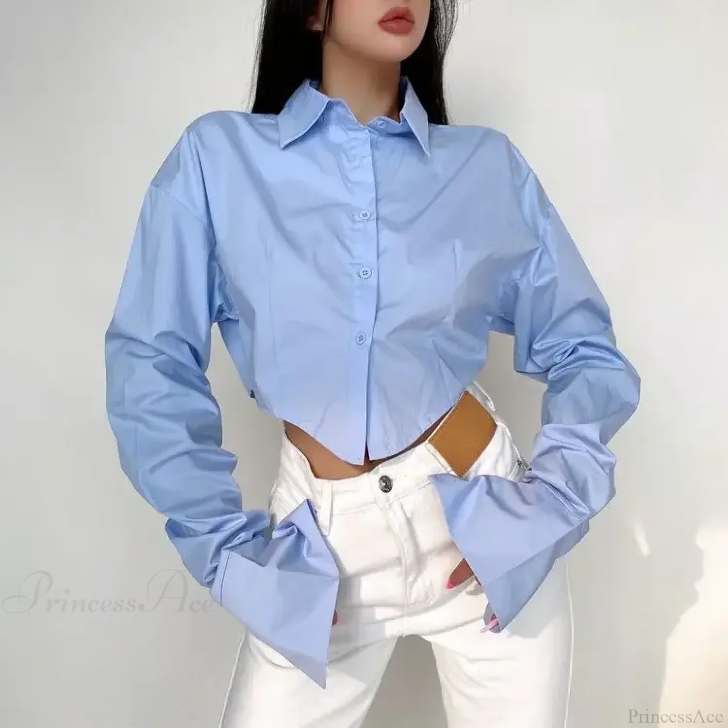 Casual Single Breasted Turn Down Collar Short Sleeve Blouse - Image 7