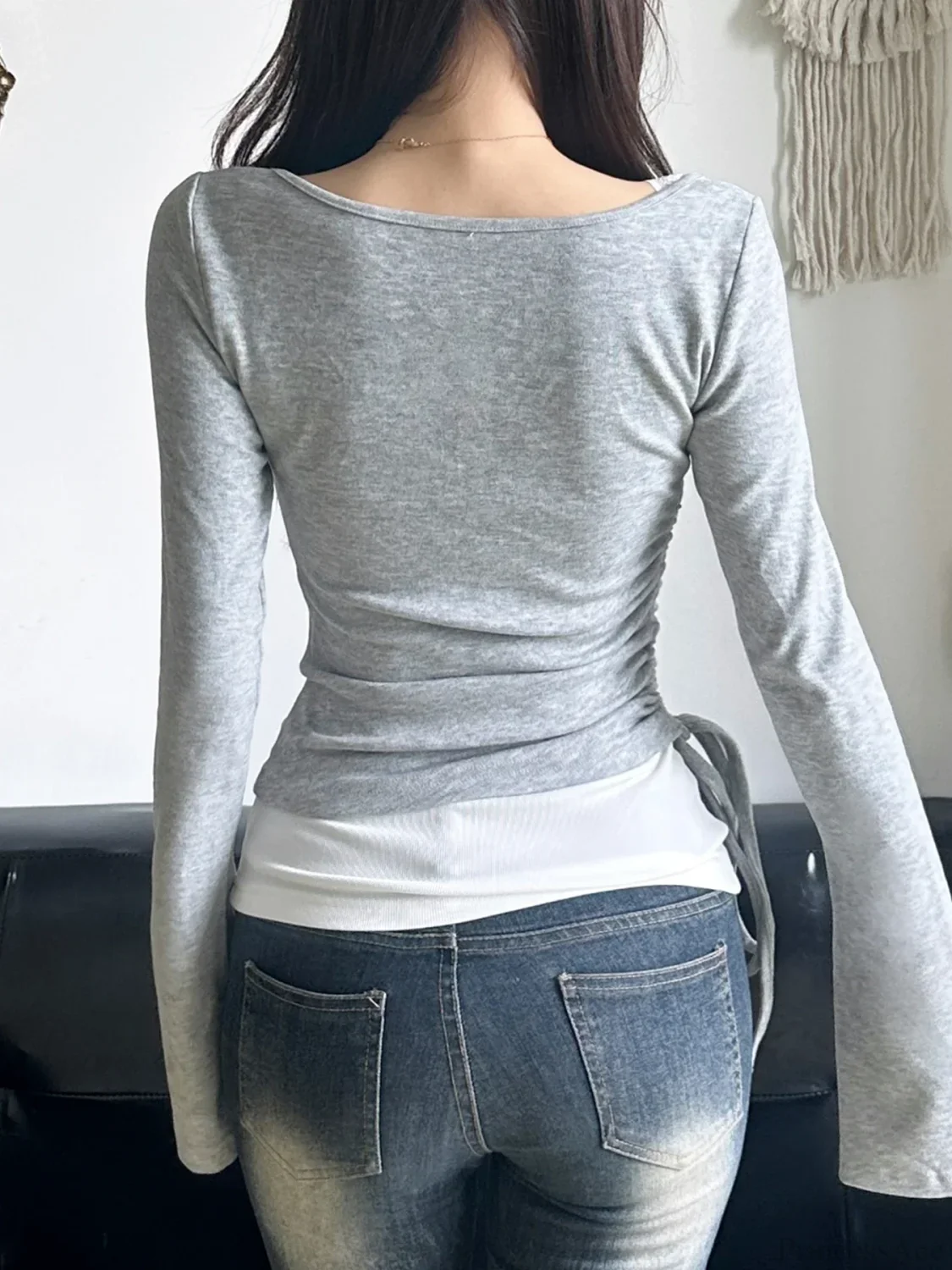 Casual Slim Bandage Sweet Square Collar Knit Top - Image 2