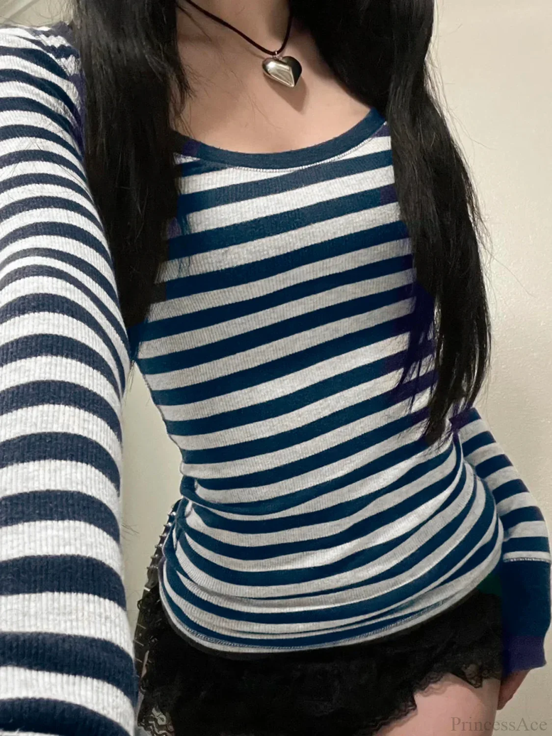 Casual Slim Striped Autumn Spring Basic O-Neck Knit Top - Image 2