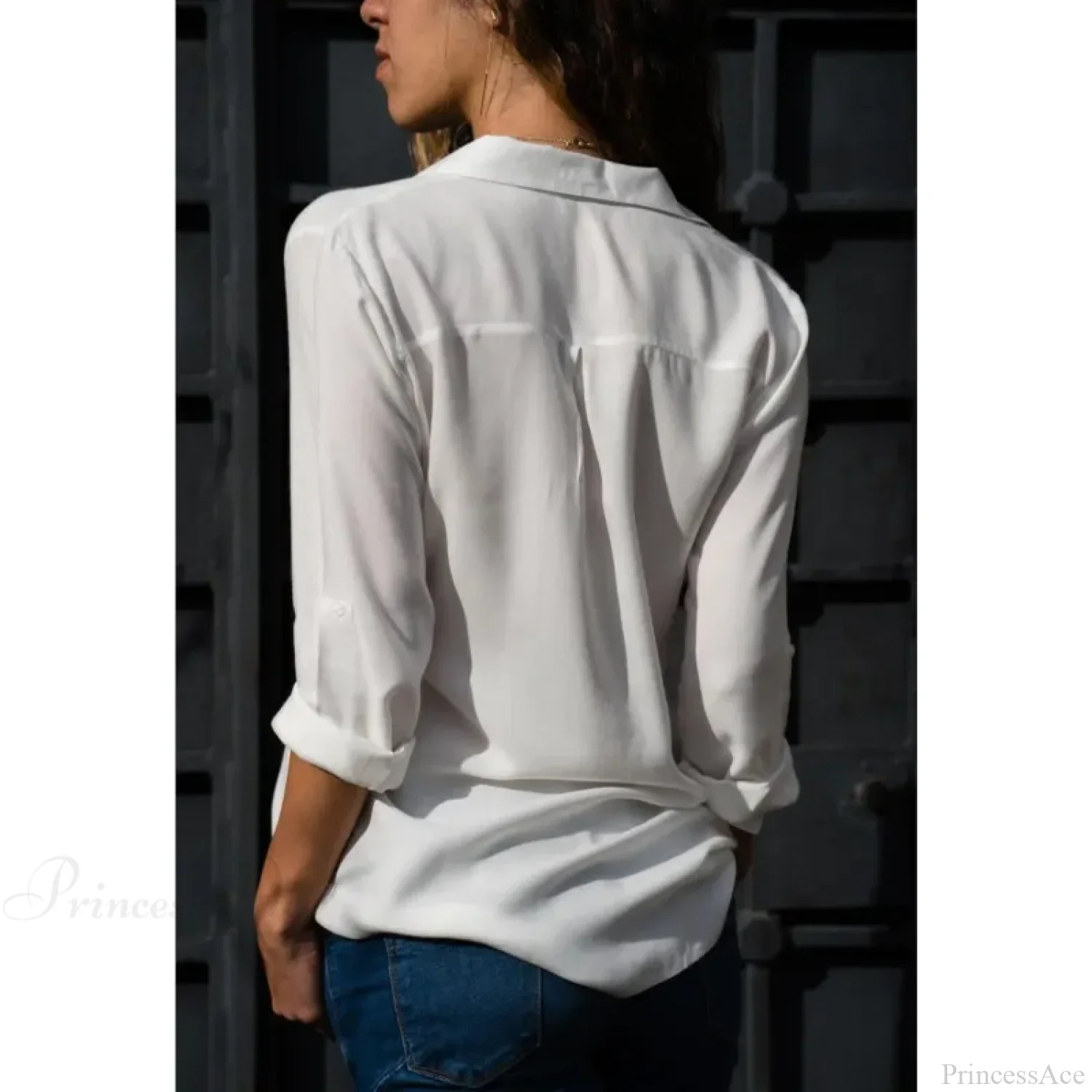 Casual Solid Color Long Sleeve Button Blouse - Image 4