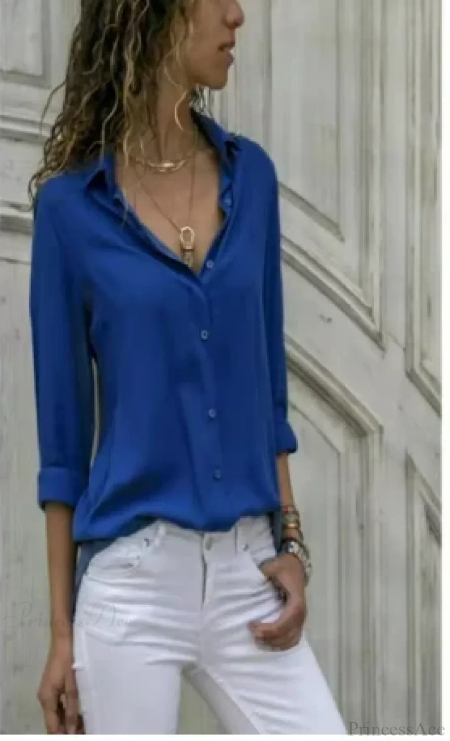Casual Solid Color Long Sleeve Button Blouse - Image 8