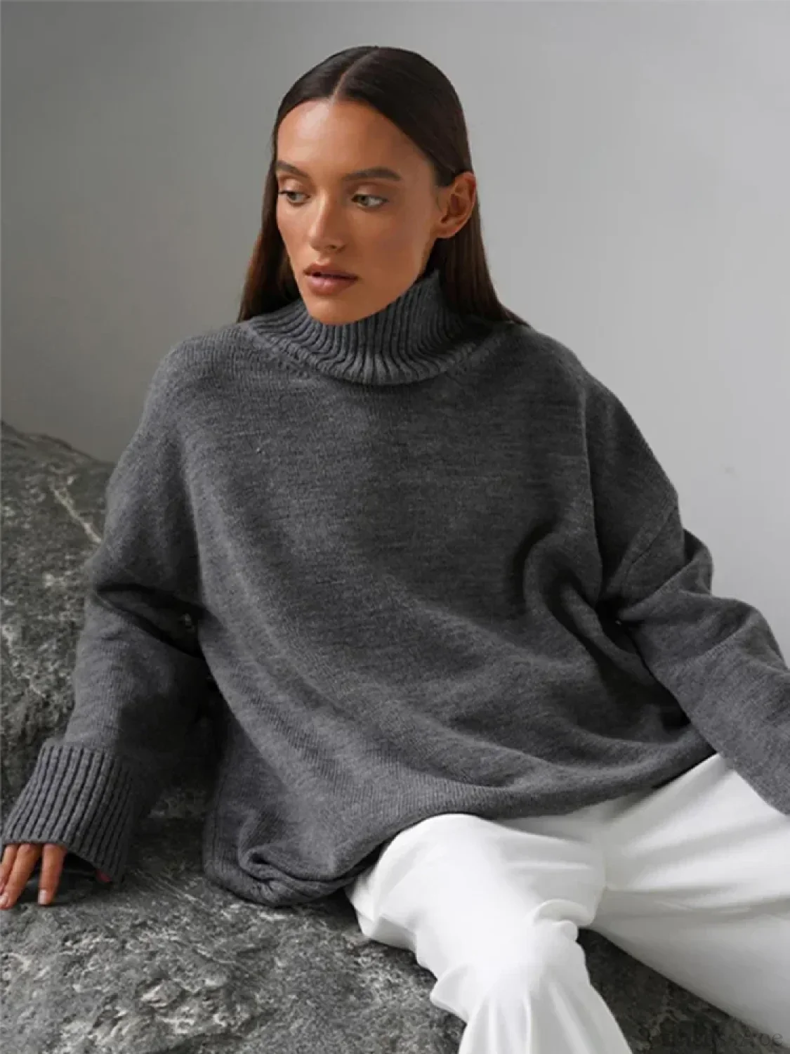 Casual Solid Color Long Sleeve Sweater - Image 2