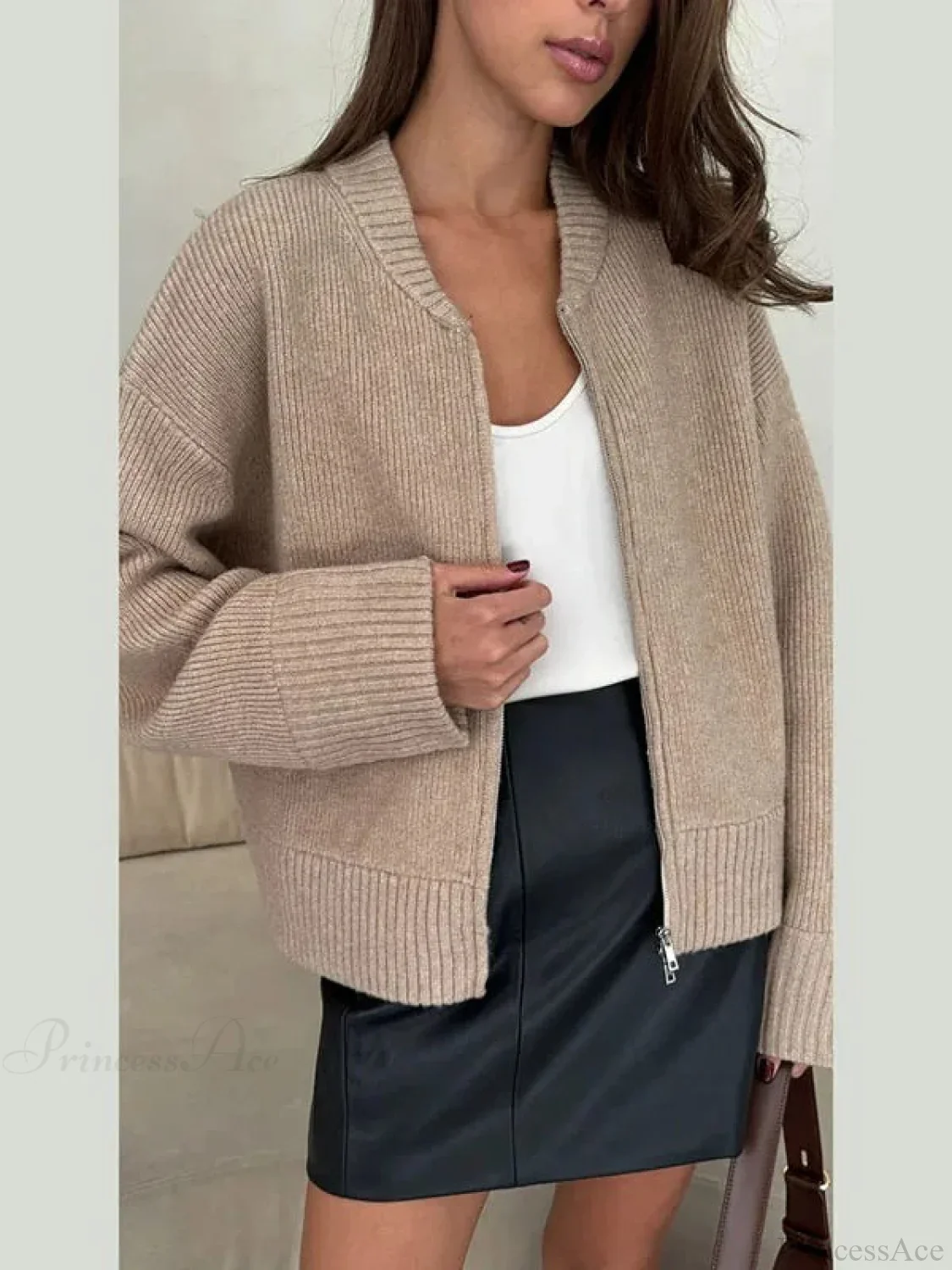 Casual Solid Slim Zipper Cardigan - Image 7