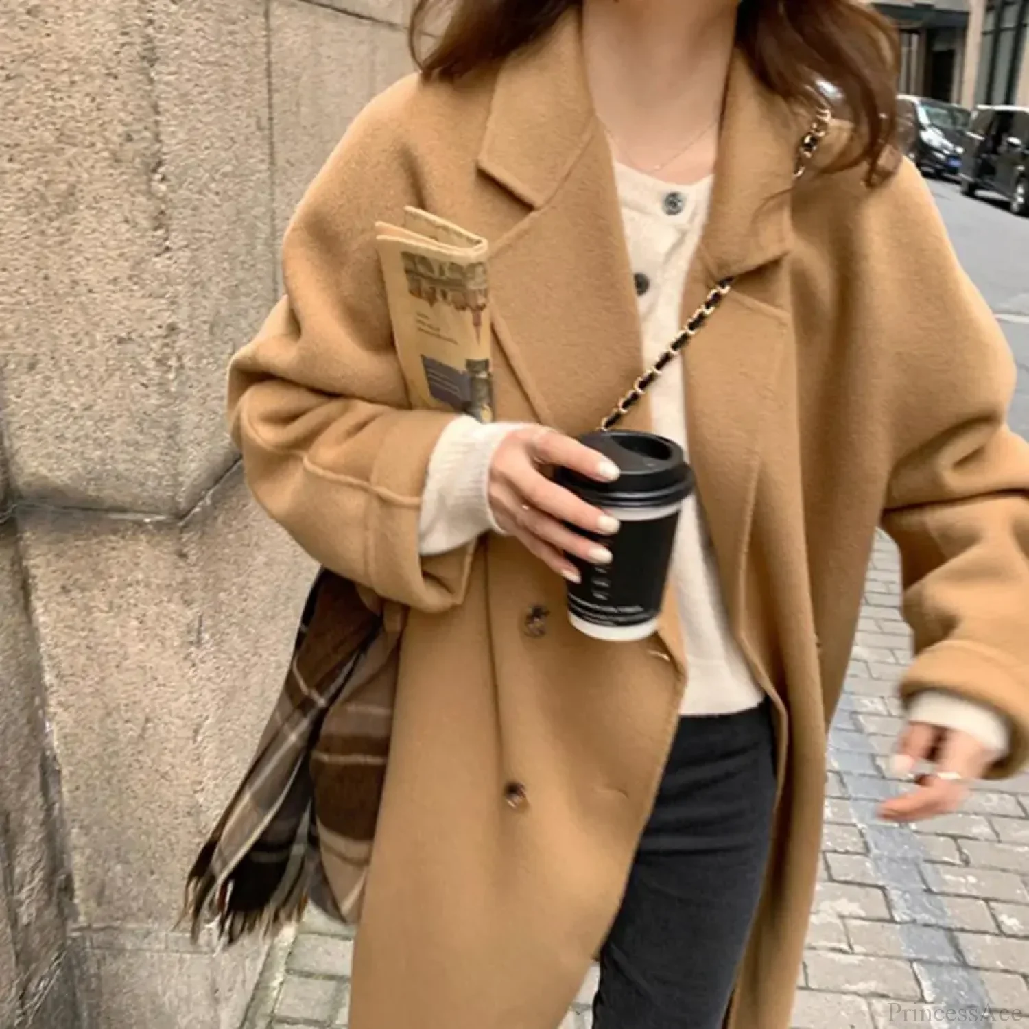 Casual Woolen Notch Collar Spring Overcoat - Image 3
