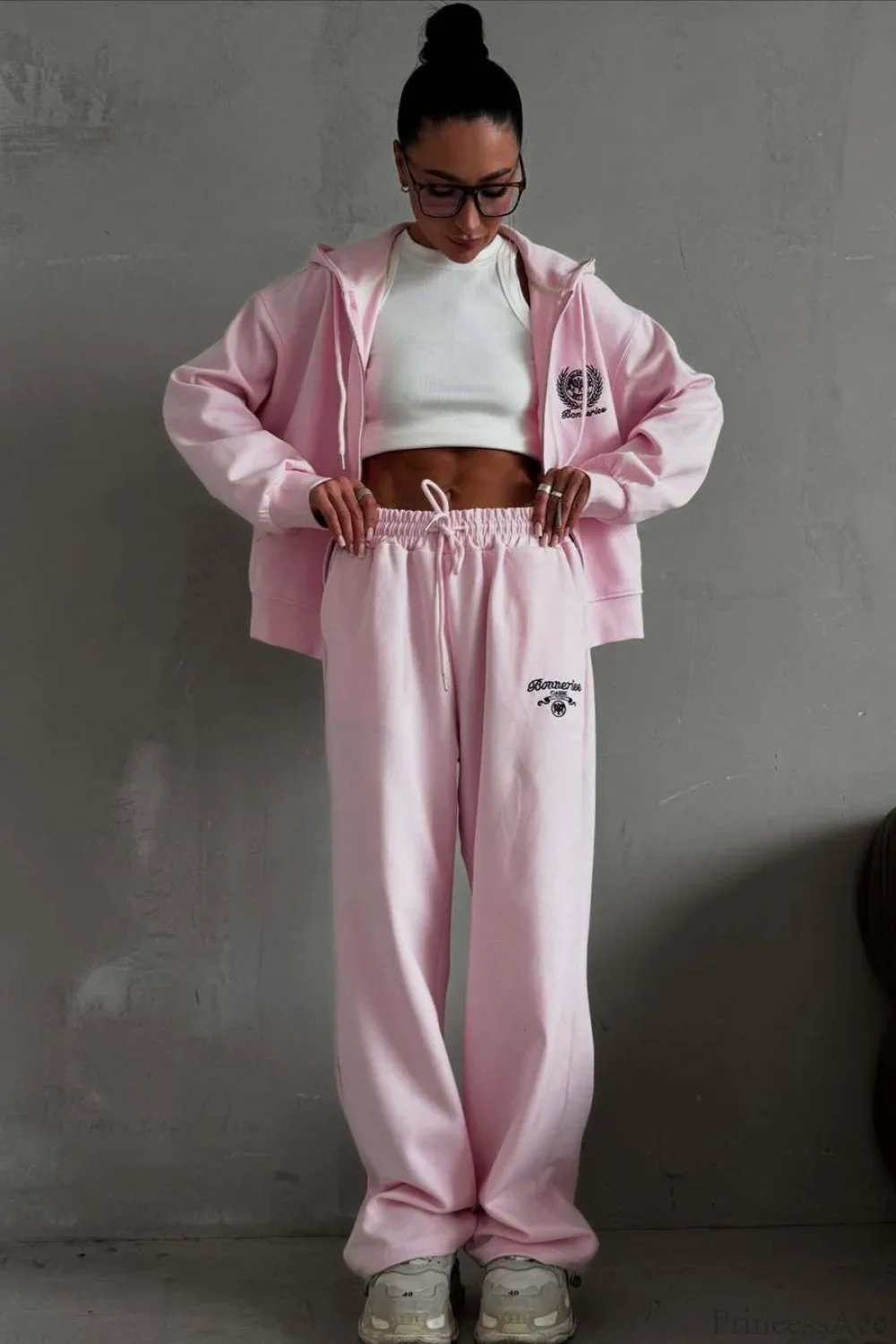 Casual Zip Hooded Embroidered Sweatpants Two Piece Set - Image 4