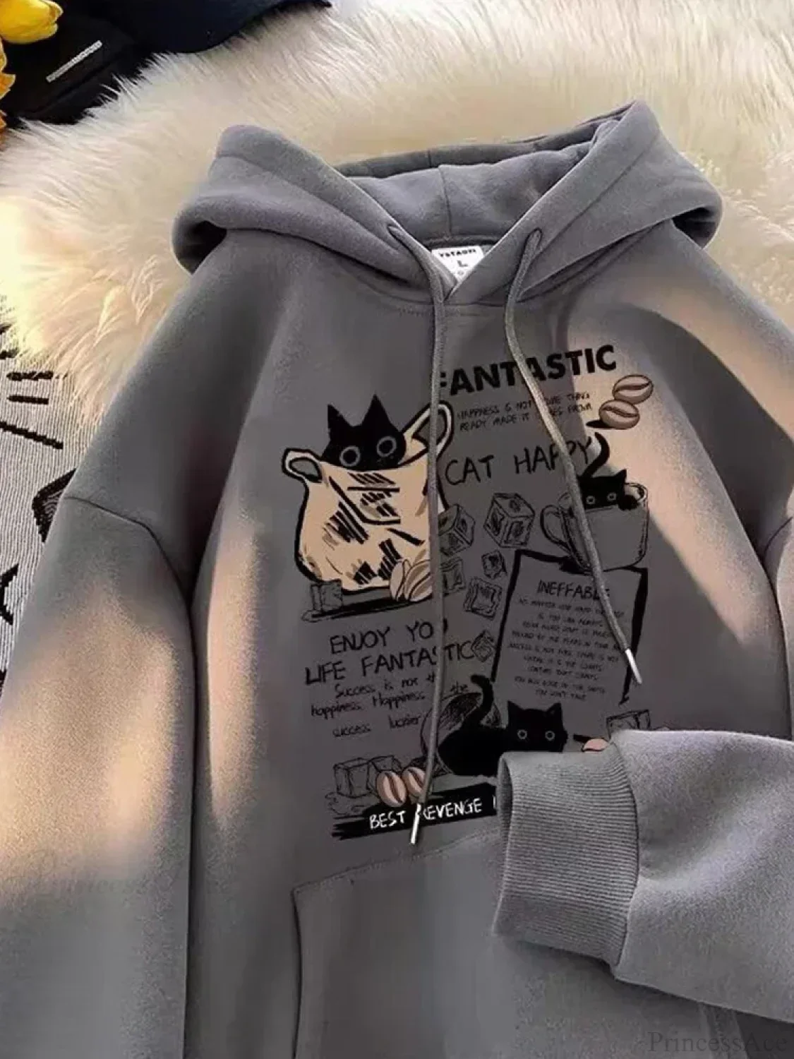 Cat Cartoon Printed Pullover Hoodie - Image 9