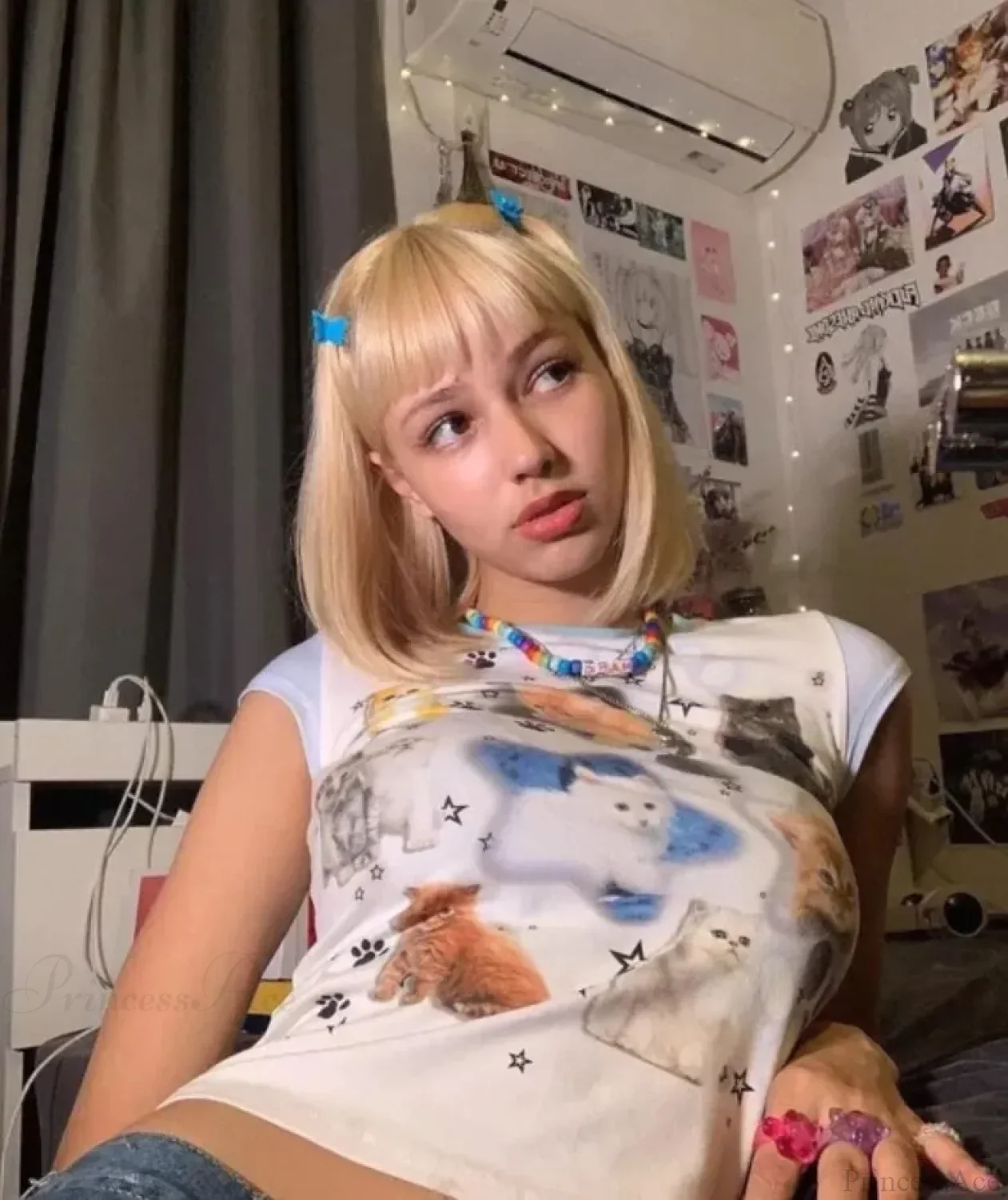 Cat Print Fairycore Baby Tee T-shirt - Image 3