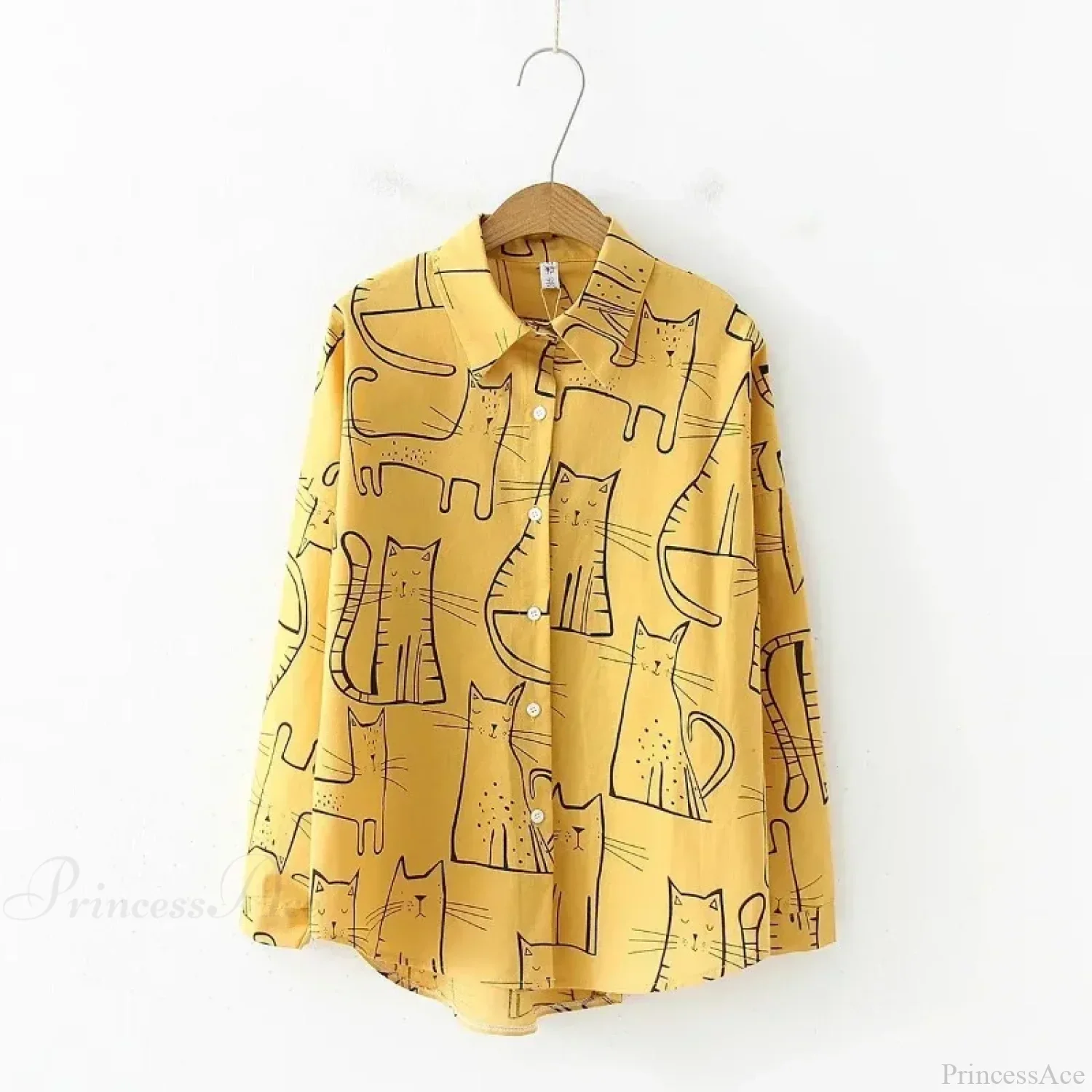 Cat Print Long Sleeve Vintage Casual Blouse - Image 6