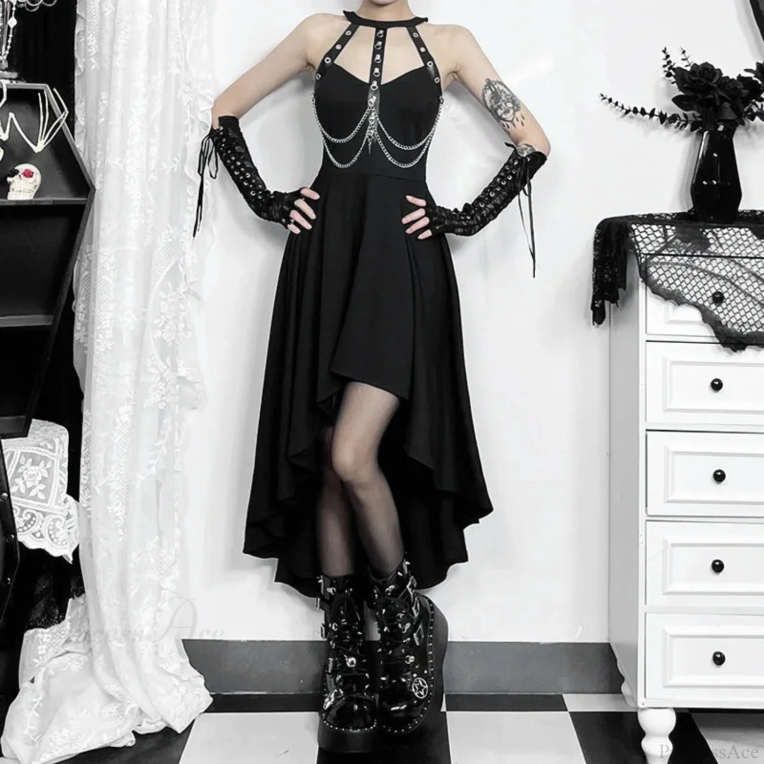Chains Ornament Halter Swing Midi Dress - Image 5
