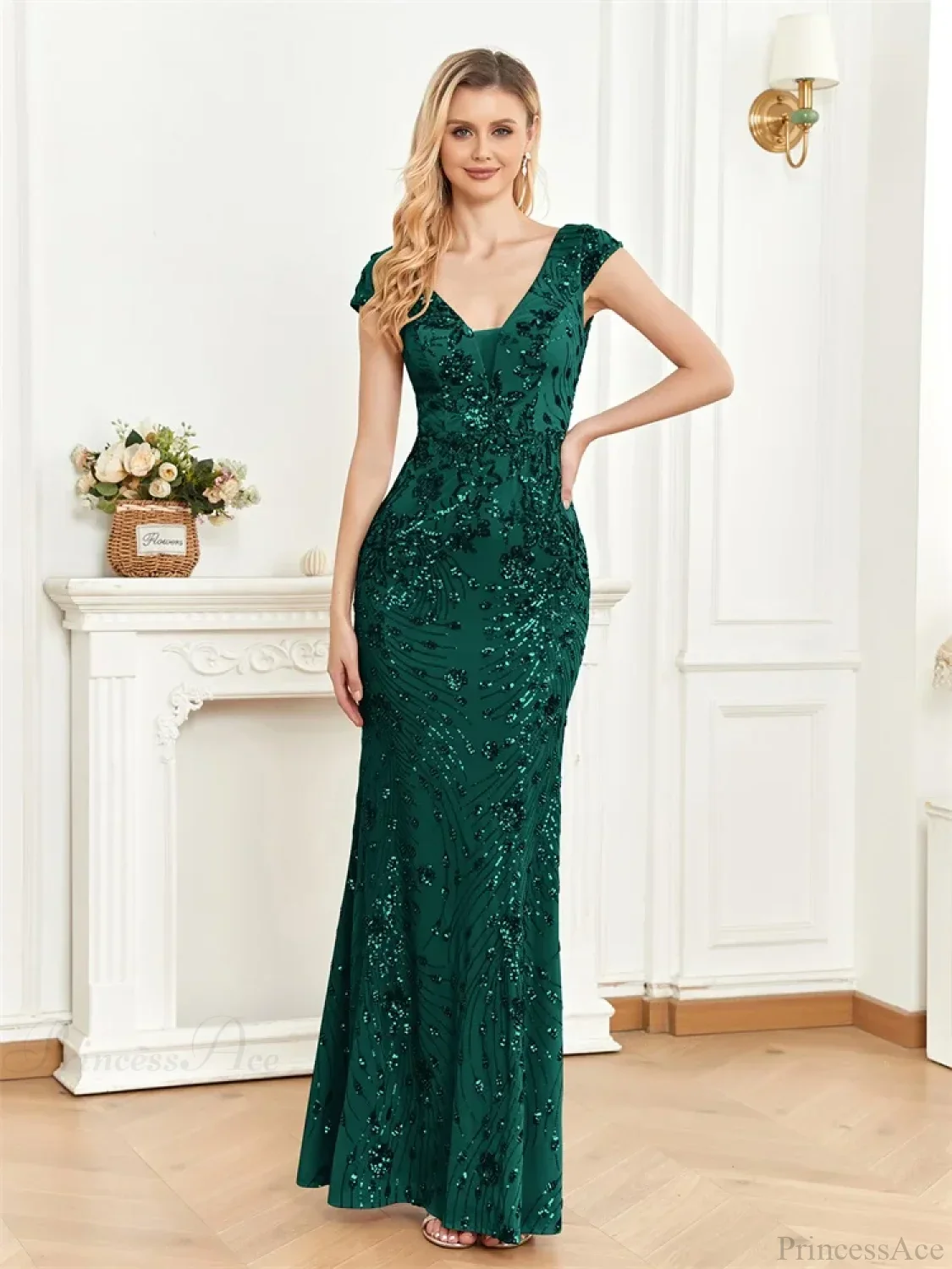 Champagne Sequin Mermaid Party Dress - Image 10