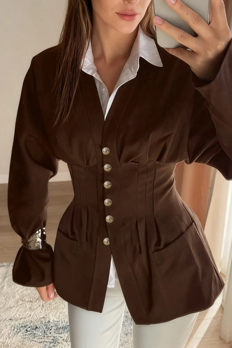 Chanel-inspired Pleated Slim Vintage Waist Blazer - Image 5