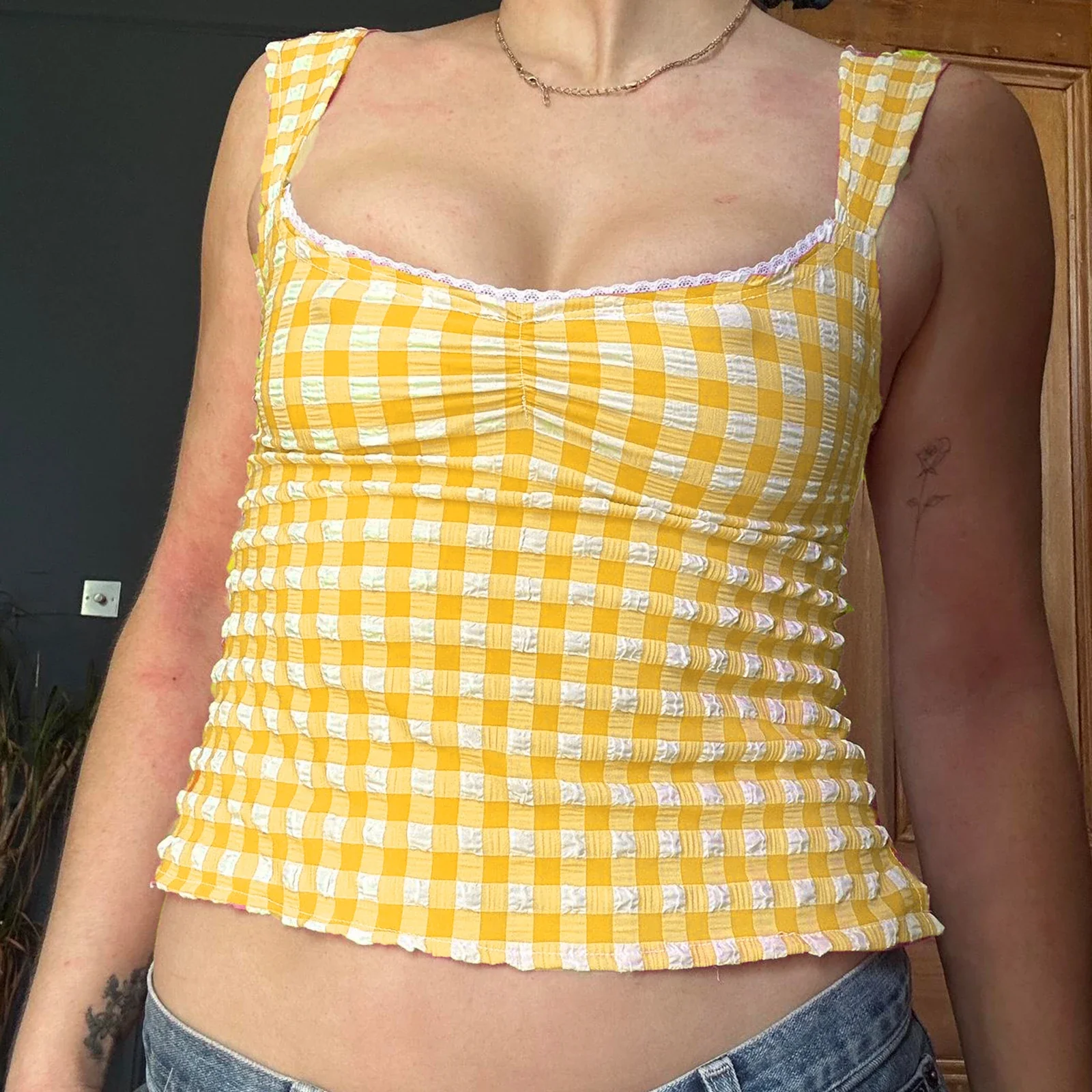 Checkered Lace Square Crop Top - Image 5