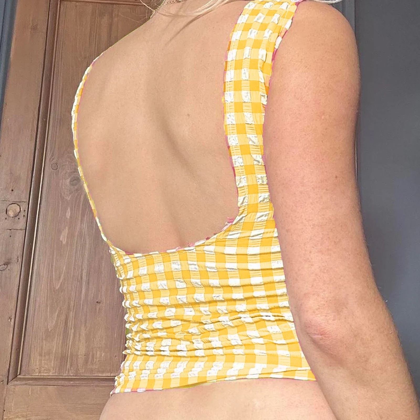 Checkered Lace Square Crop Top - Image 6