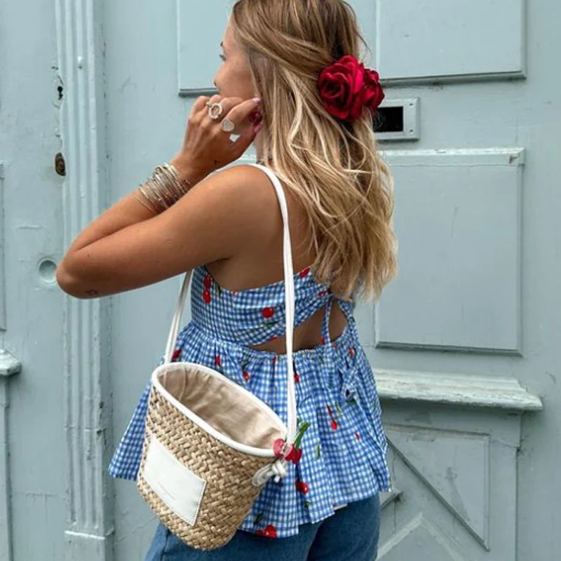 Cherry Plaid Peplum Crop Top - Image 4