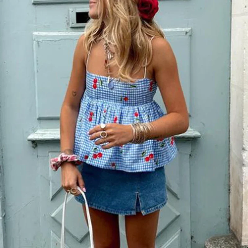 Cherry Plaid Peplum Crop Top - Image 5