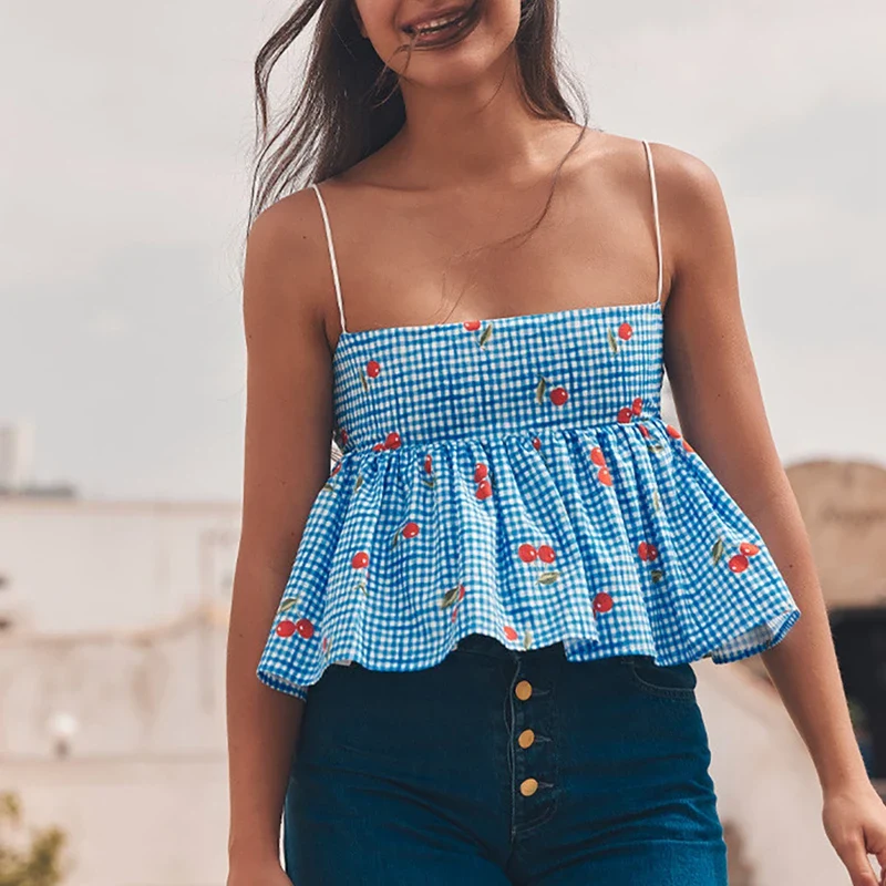 Cherry Plaid Peplum Crop Top - Image 6