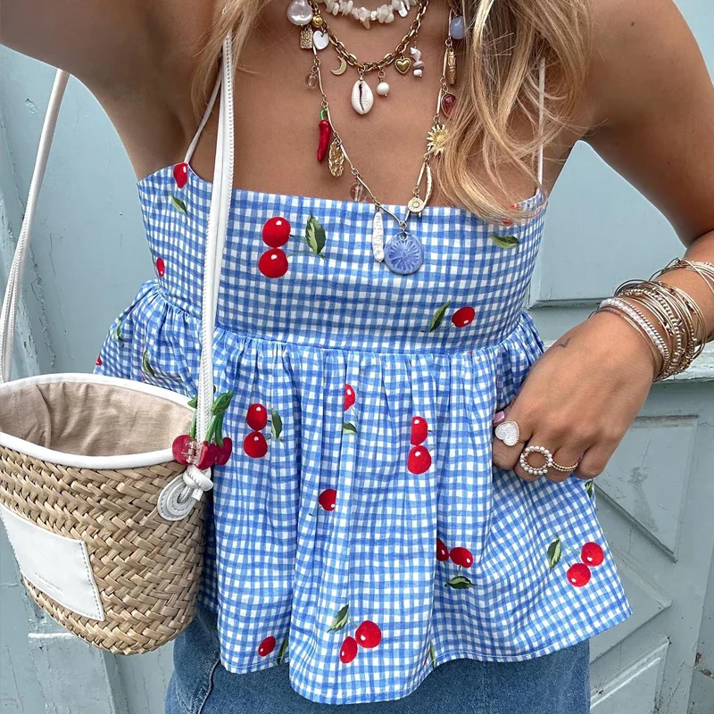 Cherry Plaid Peplum Crop Top - Image 7