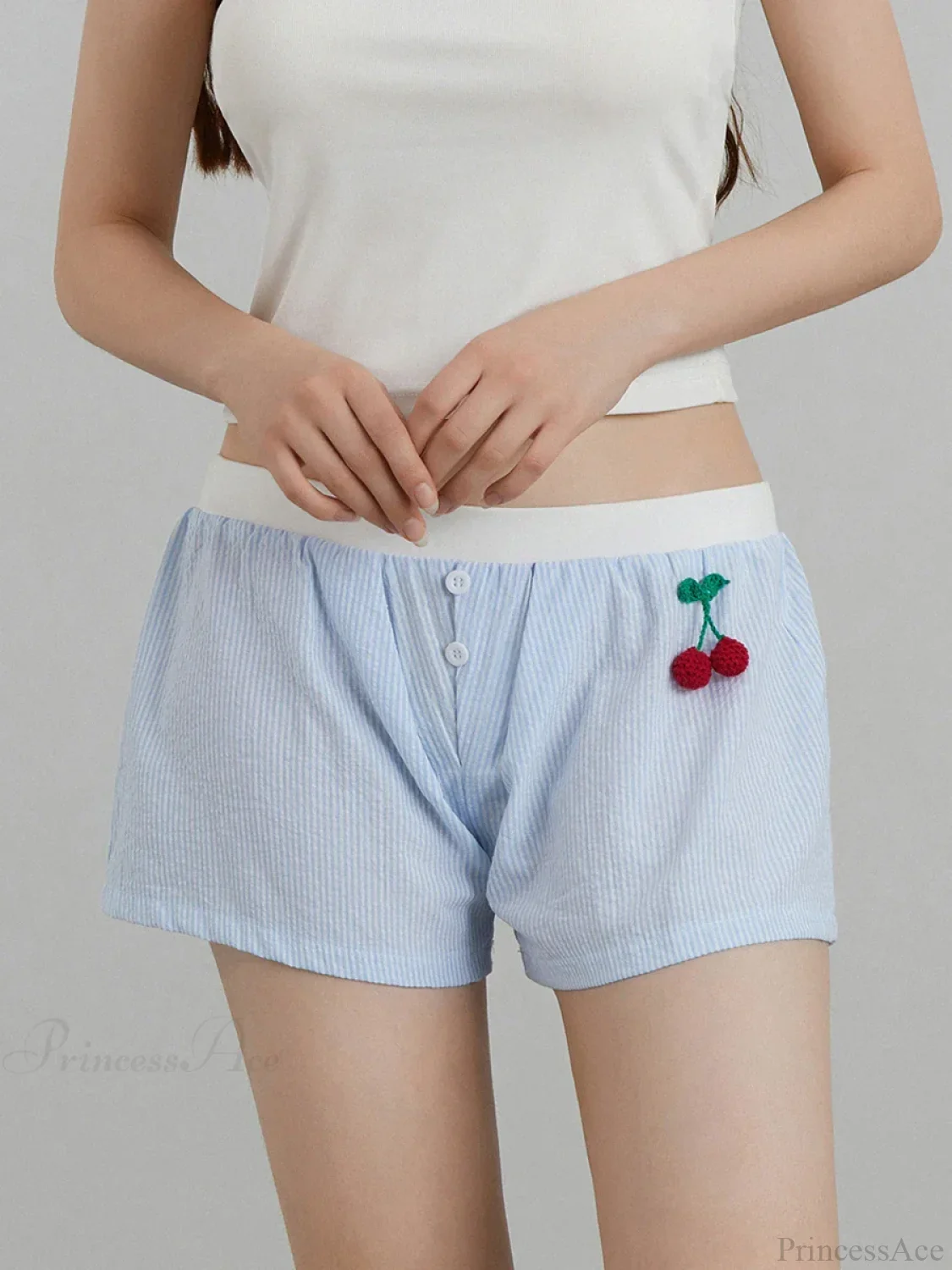 Cherry Striped Elastic Waist Short - Image 2