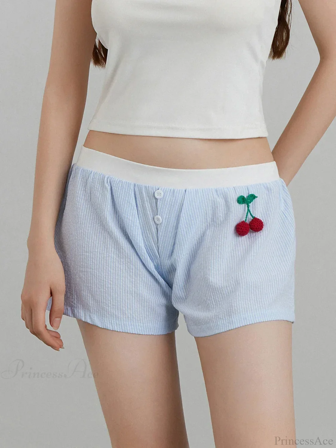 Cherry Striped Elastic Waist Short - Image 7