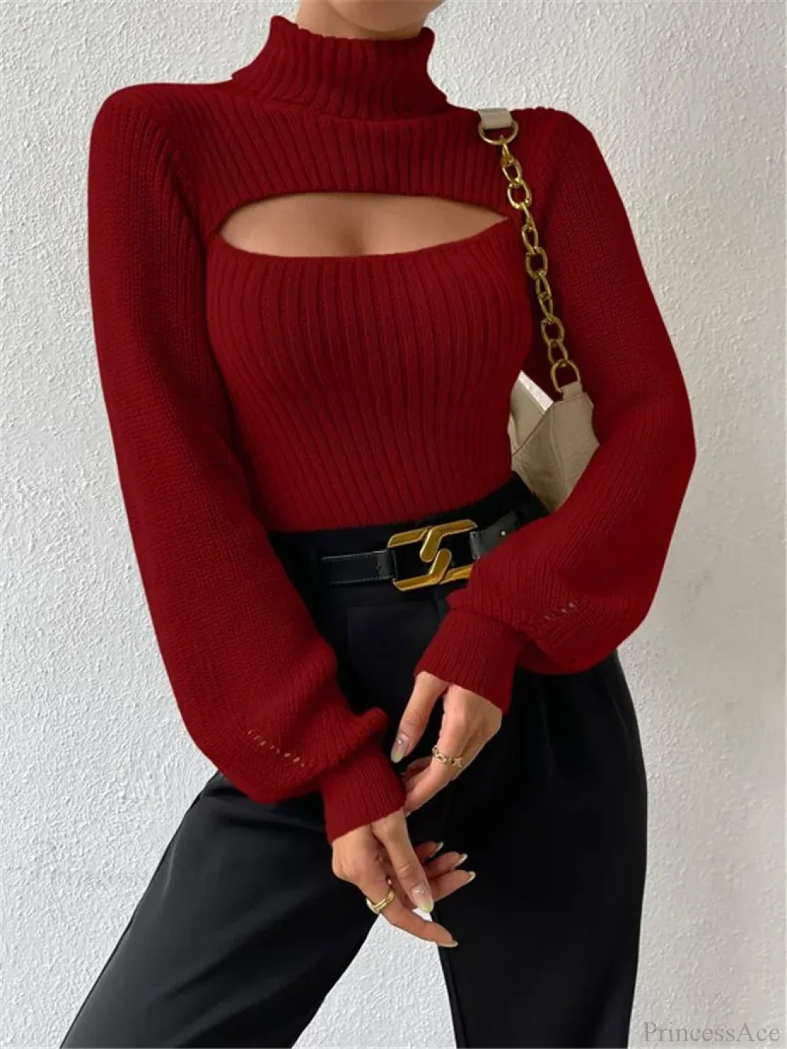 Chest Hollowed-out Turtleneck Sexy Sweater - Image 11