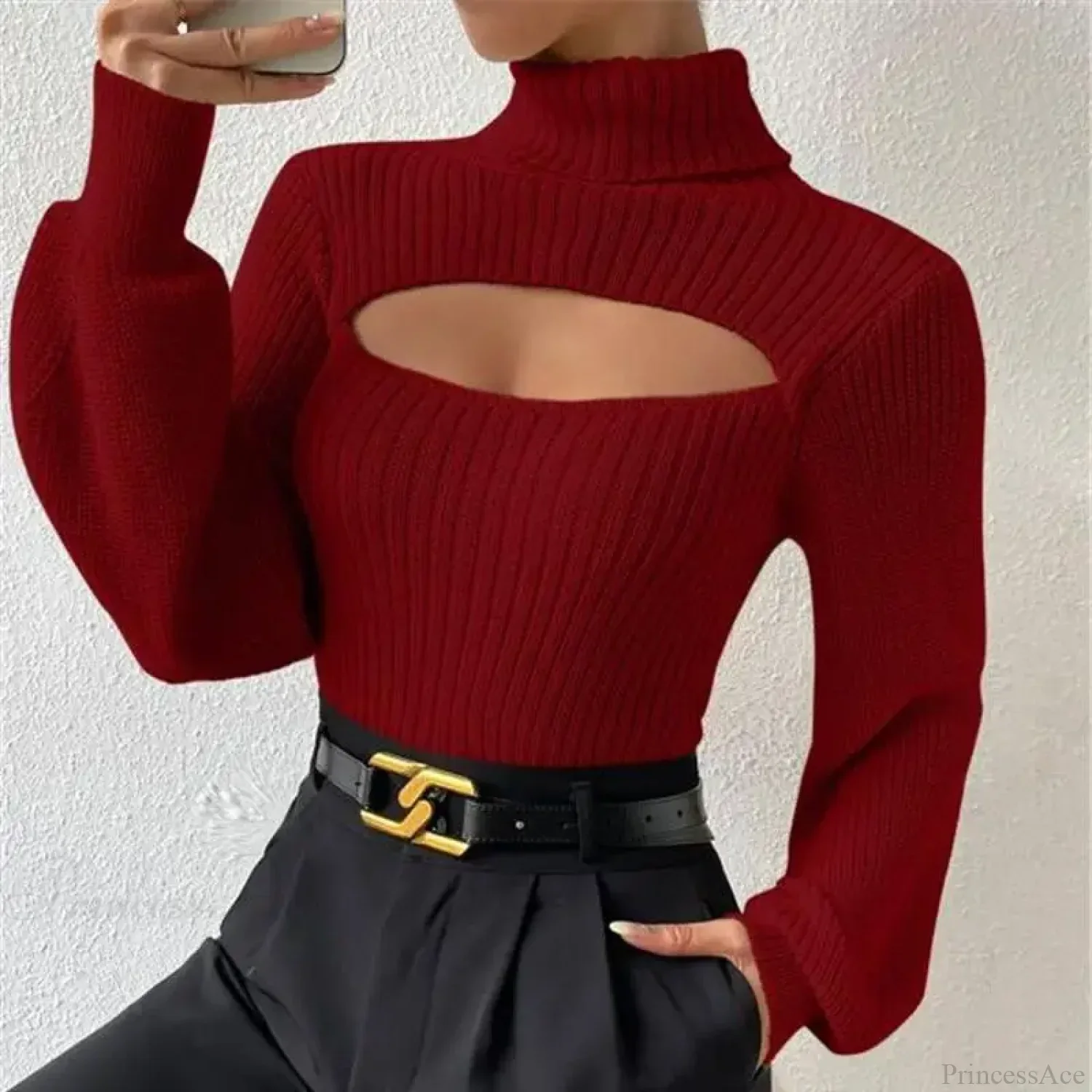 Chest Hollowed-out Turtleneck Sexy Sweater - Image 2