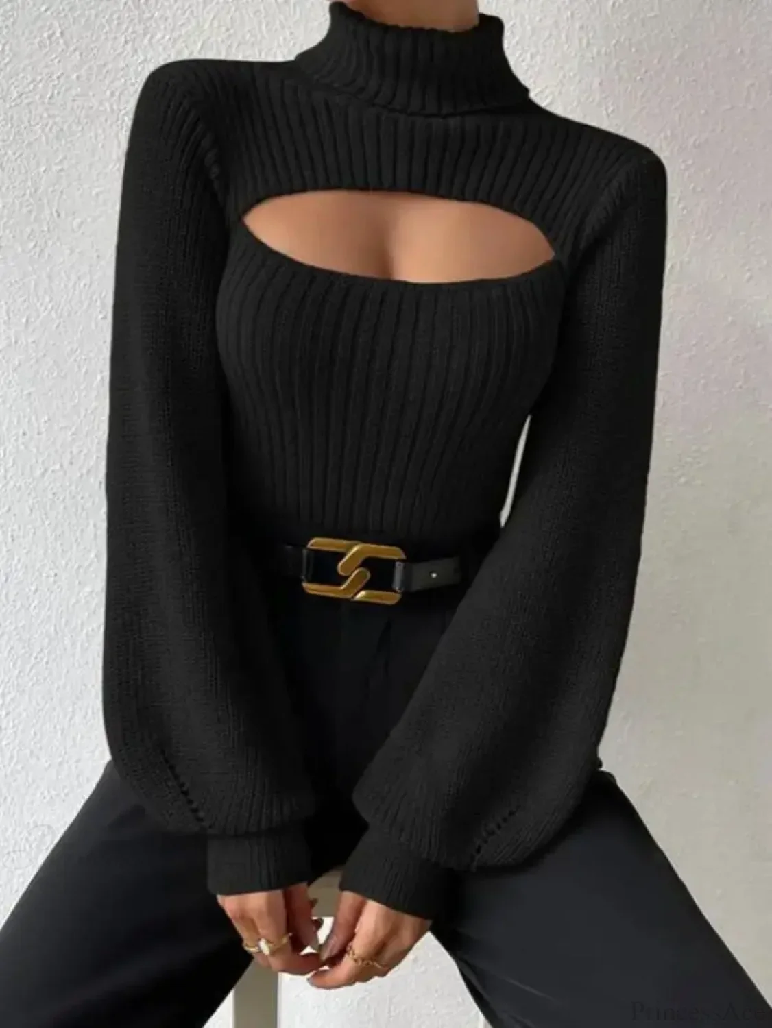 Chest Hollowed-out Turtleneck Sexy Sweater - Image 4