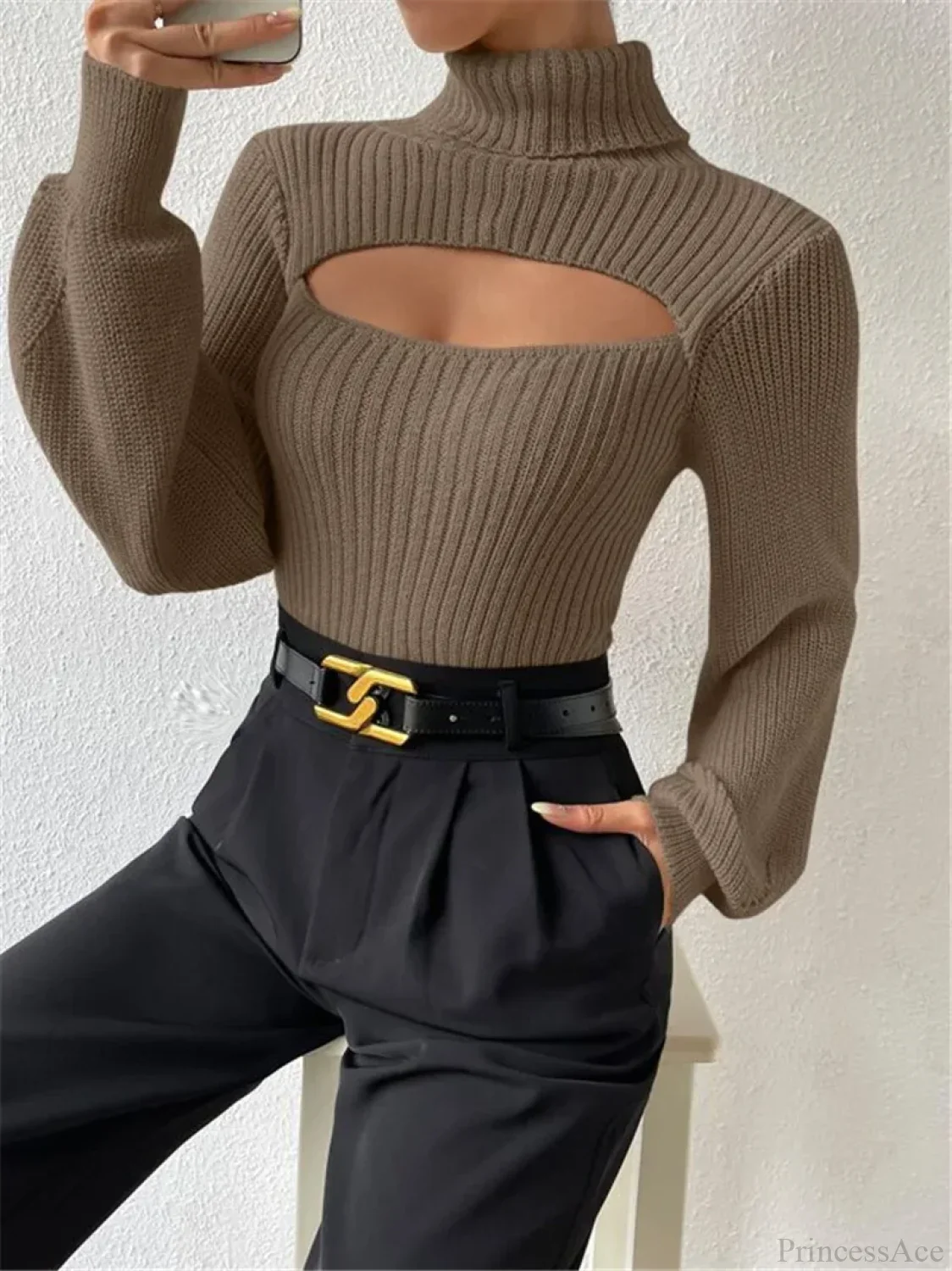 Chest Hollowed-out Turtleneck Sexy Sweater - Image 9