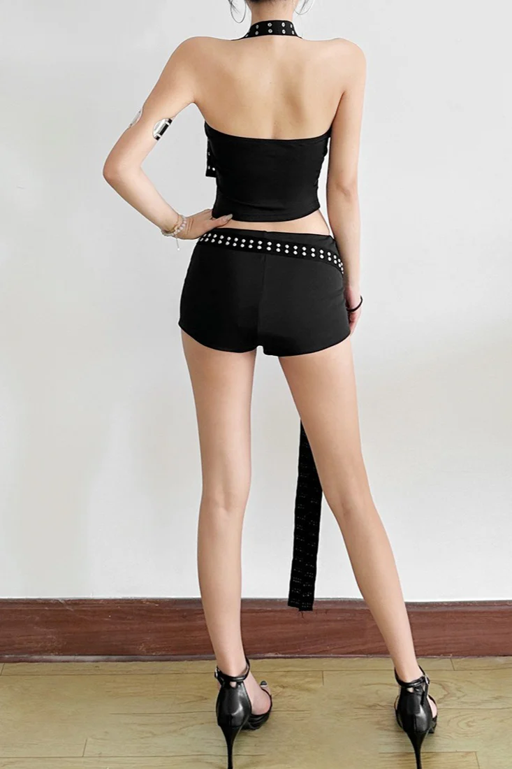 Chic Asymmetric Shoulder Slim Shorts Two Piece Set - Image 6