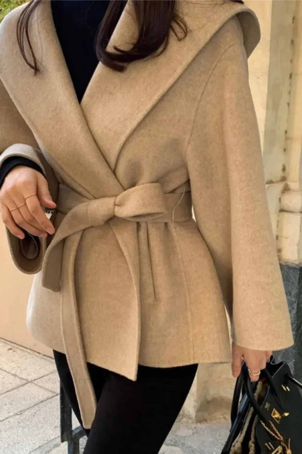Chic Brown Woolen Hooded Overcoat - Image 2