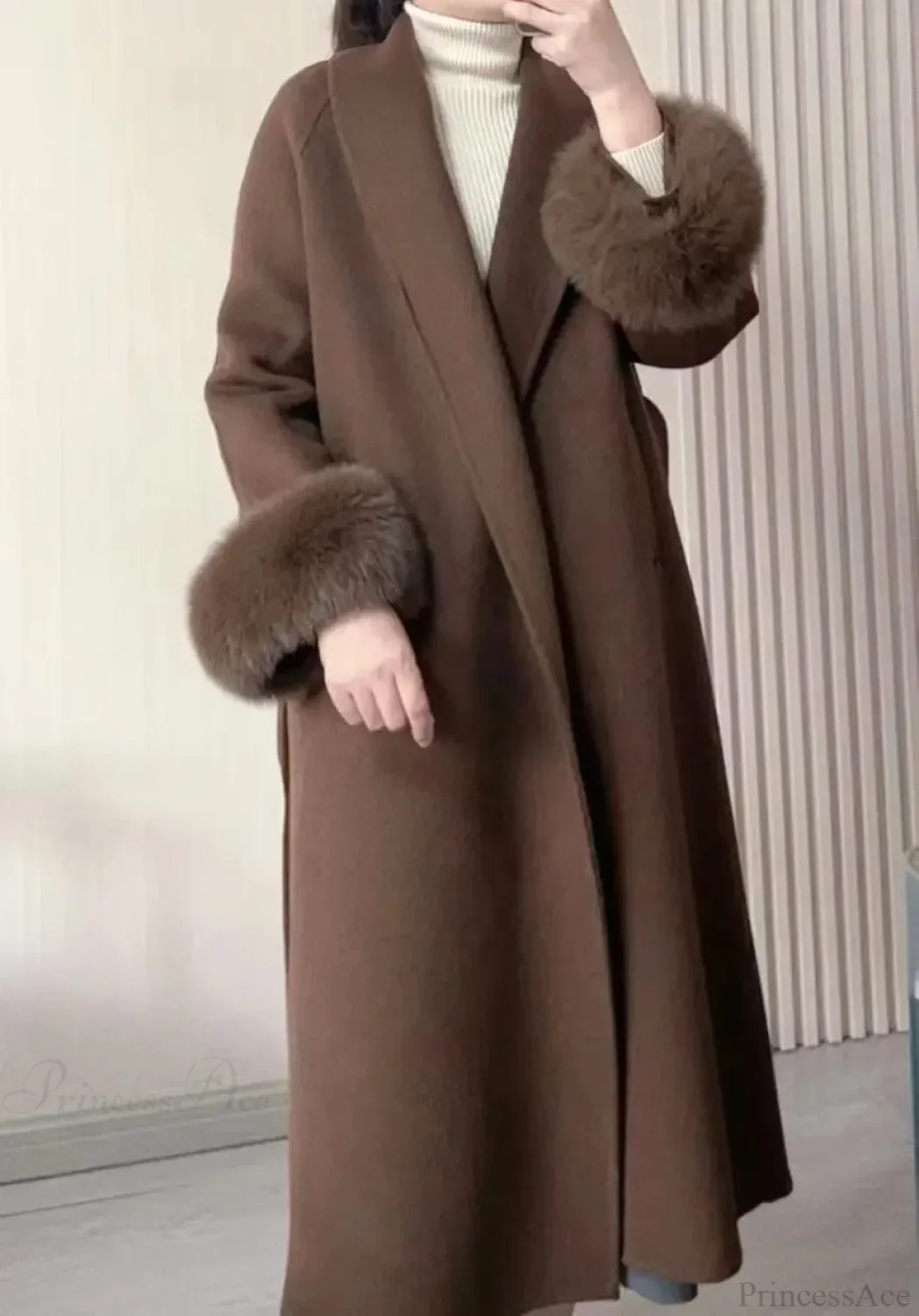 Chic Brown Woolen Tops Overcoat - Image 8