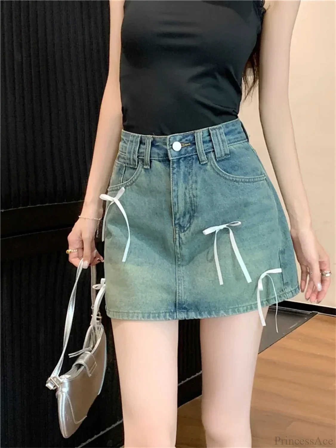 Chic Denim Bow Detail Skirt - Image 6