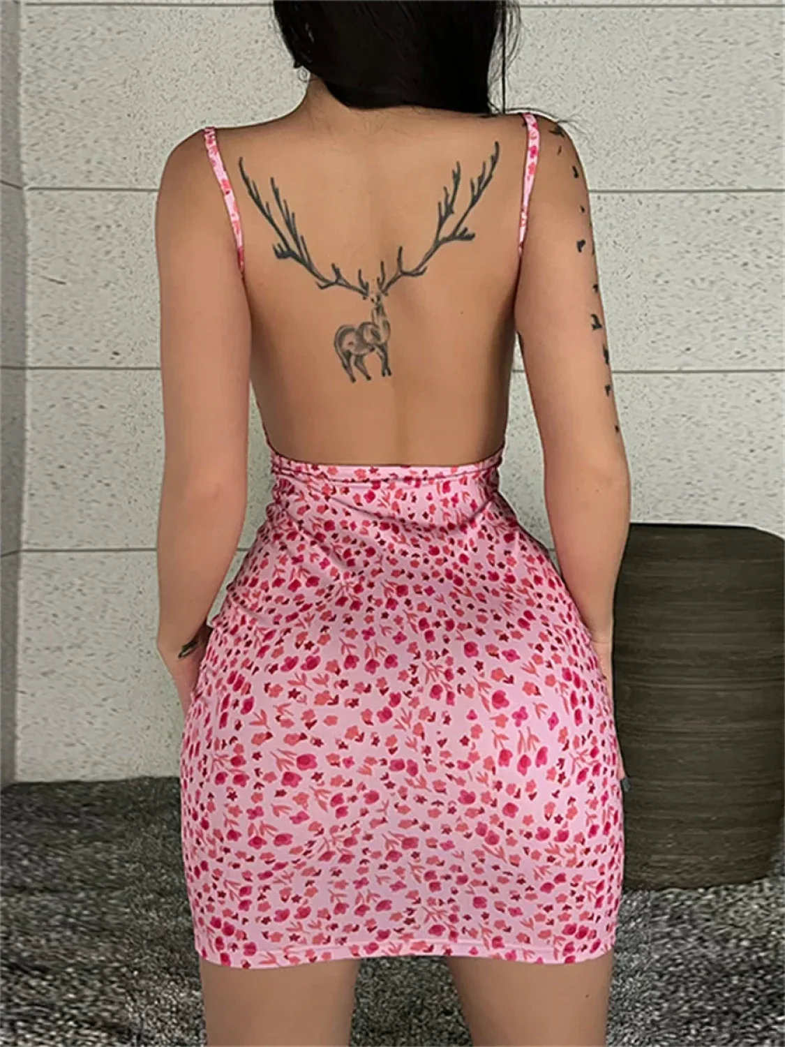 Chic Floral Print Backless Sling Mini Suspender Wrap Bodycon Party Dress - Image 6