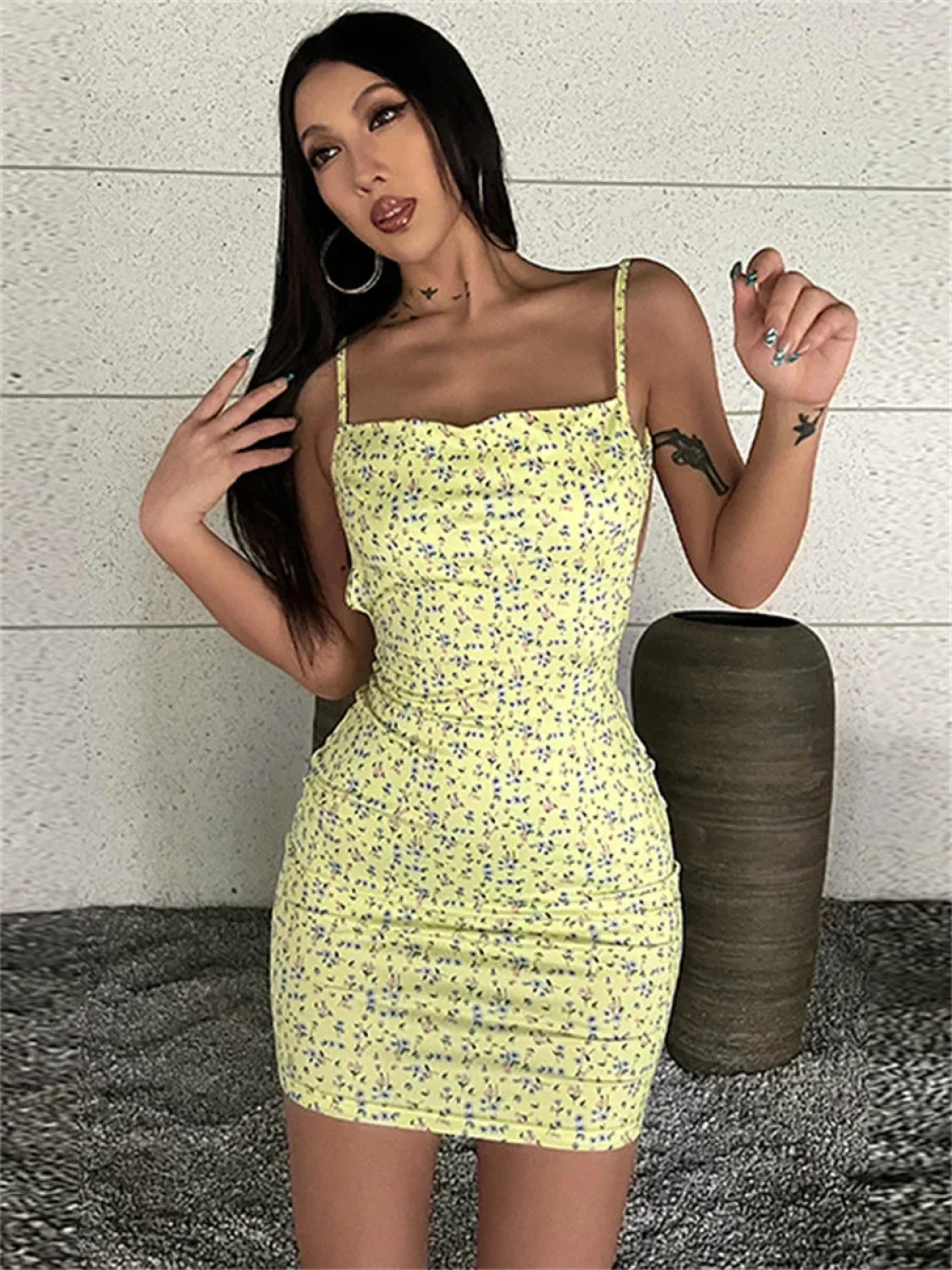Chic Floral Print Backless Sling Mini Suspender Wrap Bodycon Party Dress - Image 9