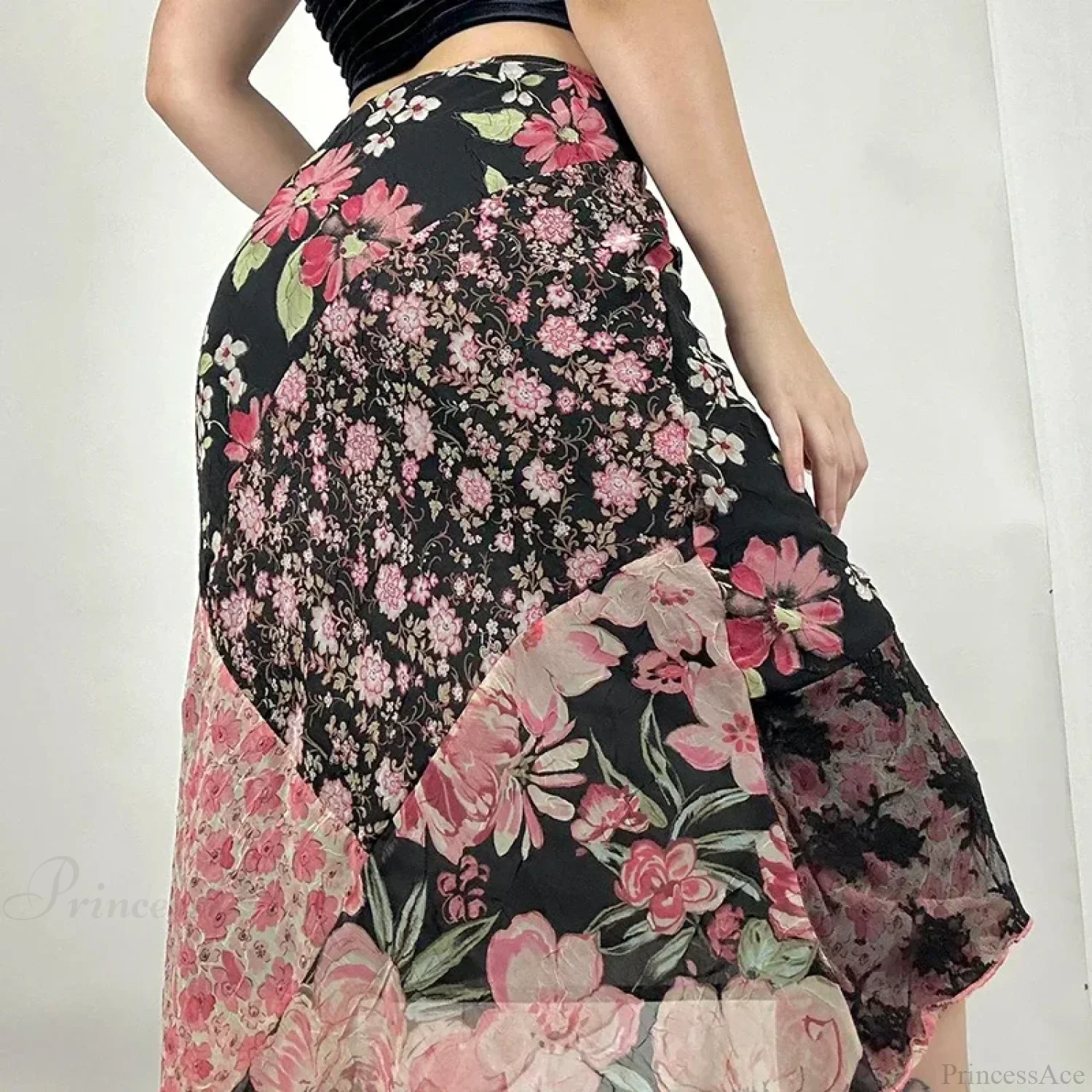 Chic Floral Print Low Rise Patchwork Skirt - Image 5