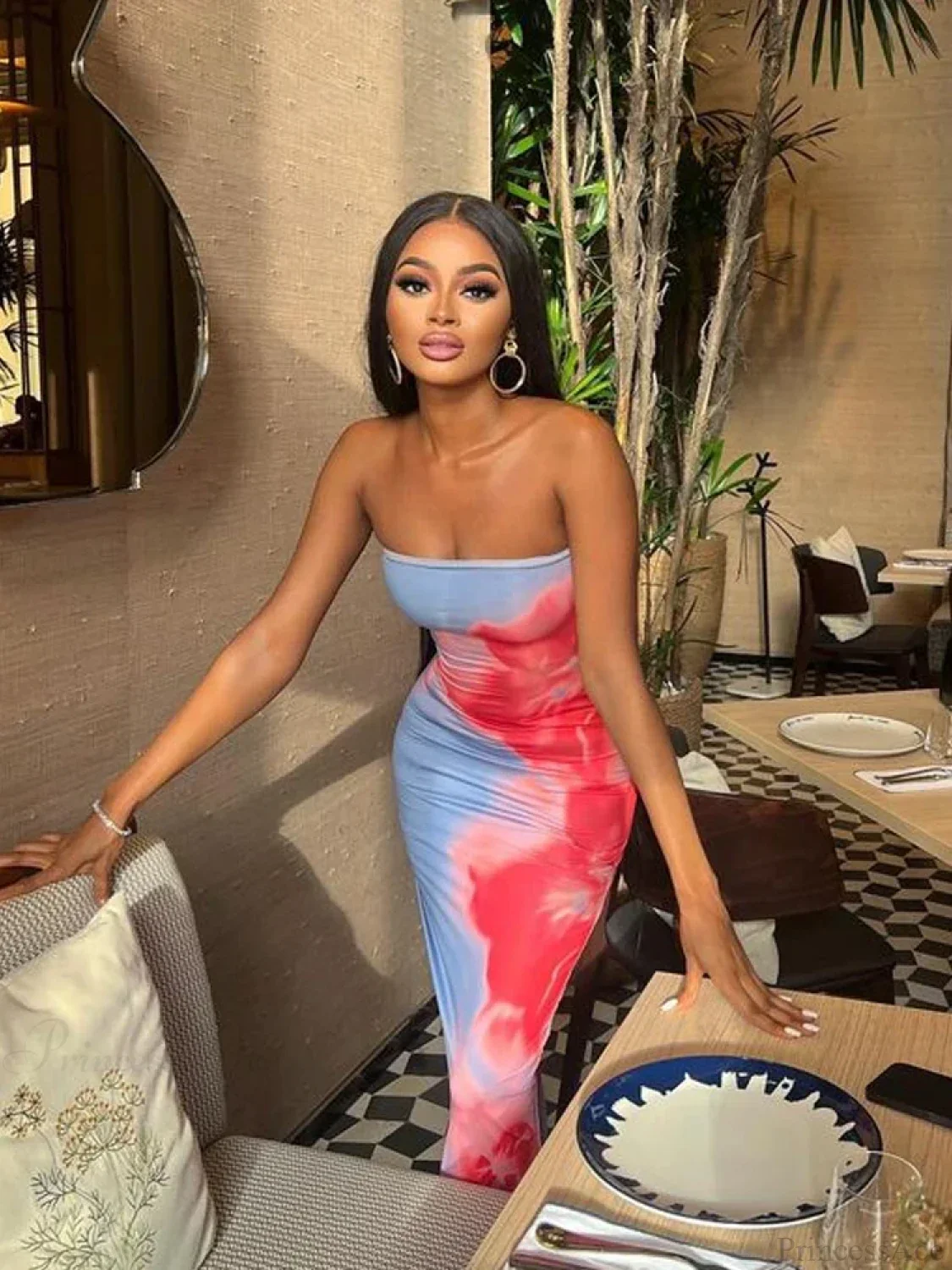 Chic Floral Strapless Midi Split Backless Dress - Image 3