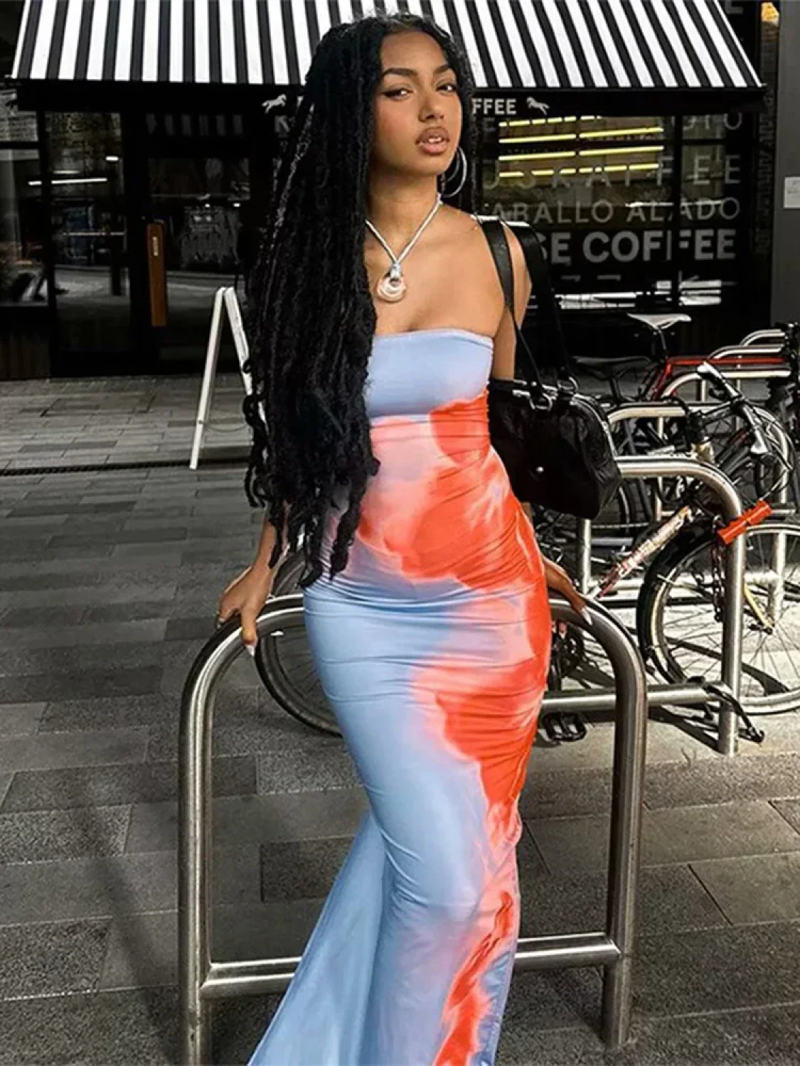 Chic Floral Strapless Midi Split Backless Dress - Image 4
