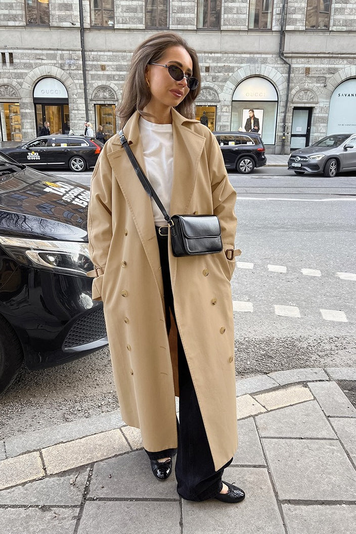 Chic Khaki Longline Double Breasted Overcoat - Image 2