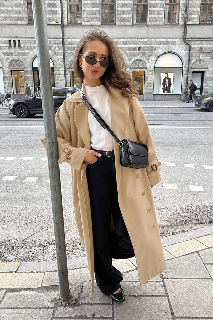 Chic Khaki Longline Double Breasted Overcoat - Image 5