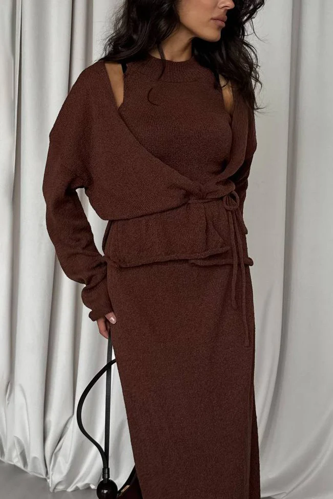 Chic Knit Vest & Bodycon Skirt with Belt Three Piece Set - Image 5