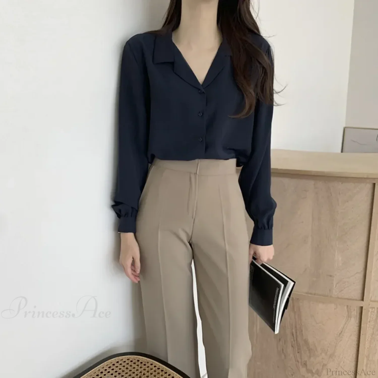 Chic Lantern Sleeve Suit Collar Loose Office Shirt - Image 5