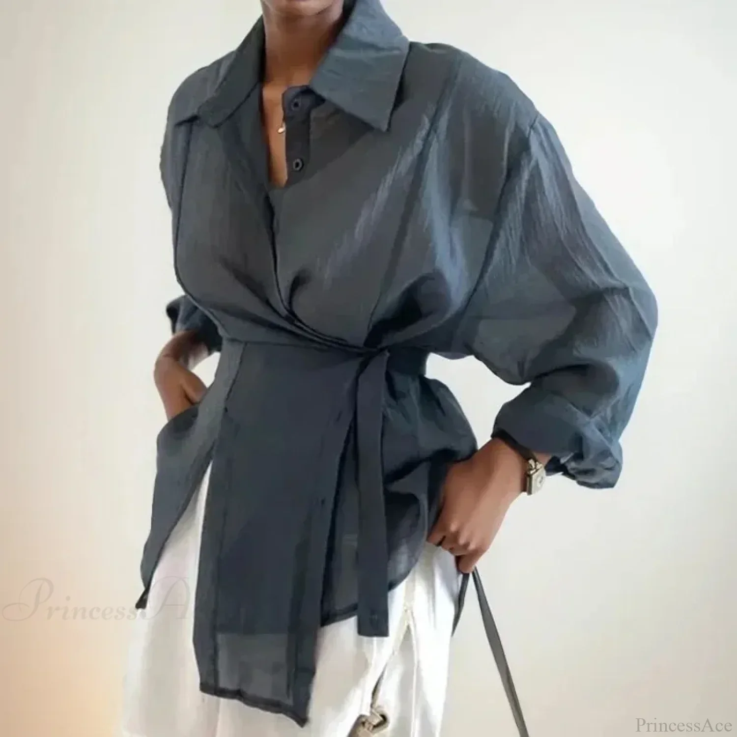 Chic Long Sleeve Solid Loose Sunscreen Blouse - Image 3