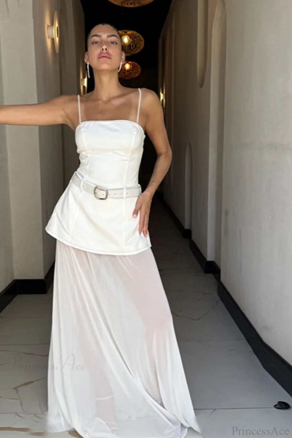 Chic Mesh Cami Panel Slim Maxi Dress - Image 4
