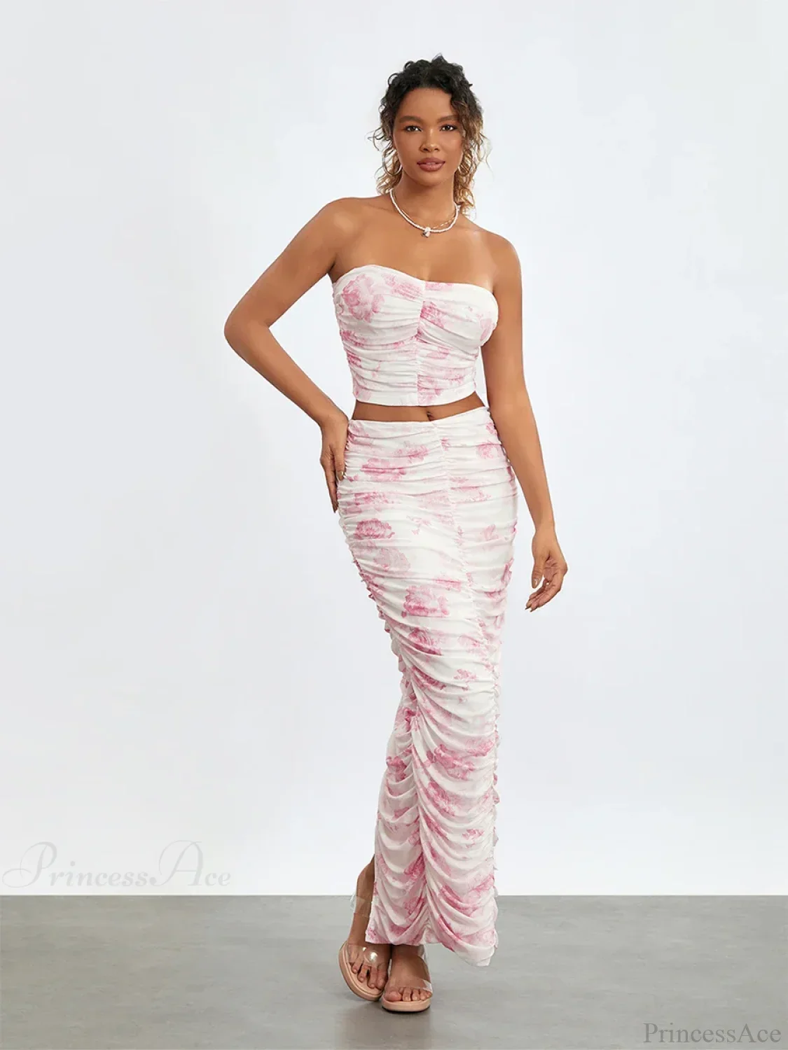 Chic Off-Shoulder Tube Top Wrap Long Floral Skirt Set - Image 2