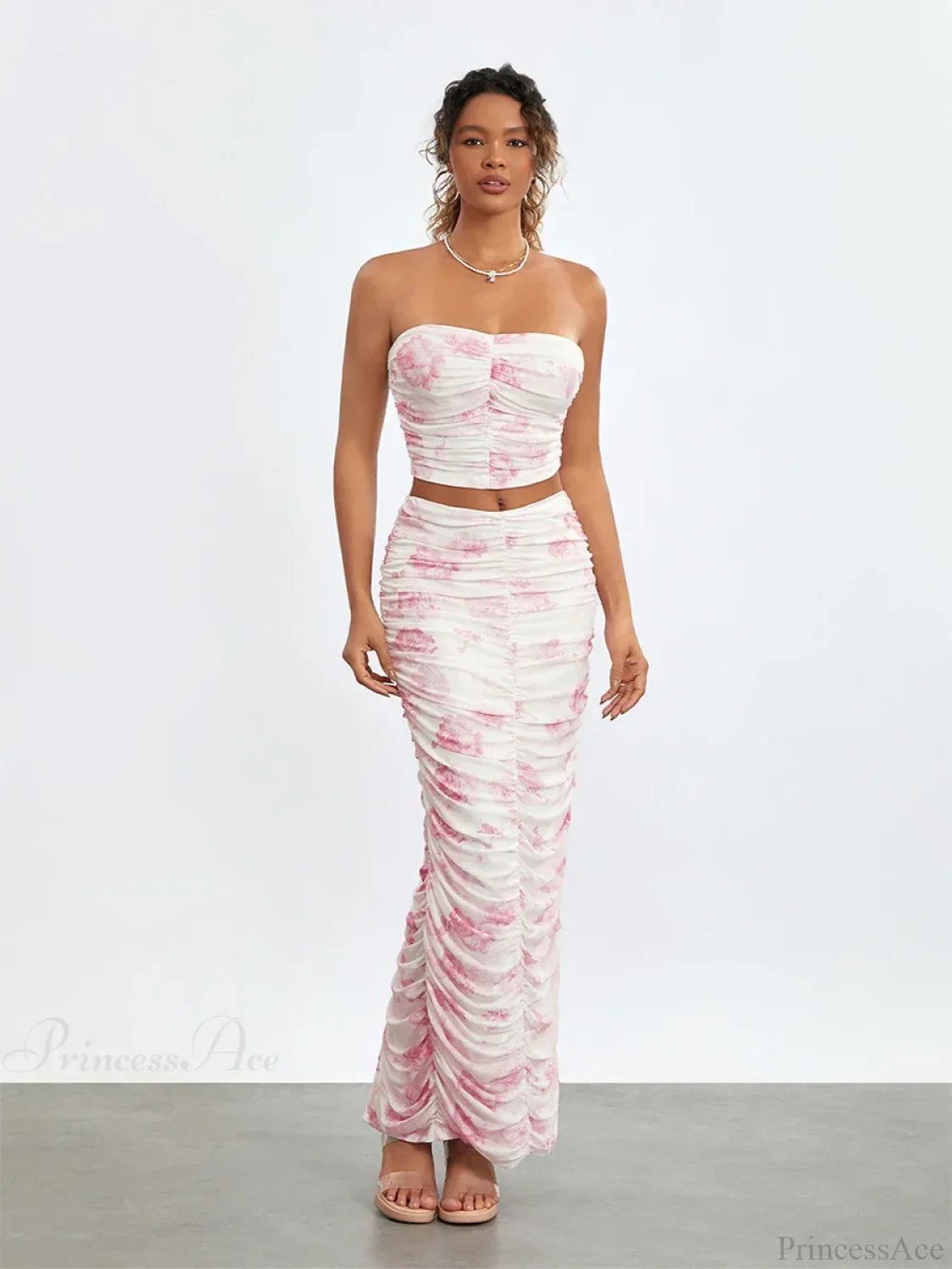 Chic Off-Shoulder Tube Top Wrap Long Floral Skirt Set - Image 3